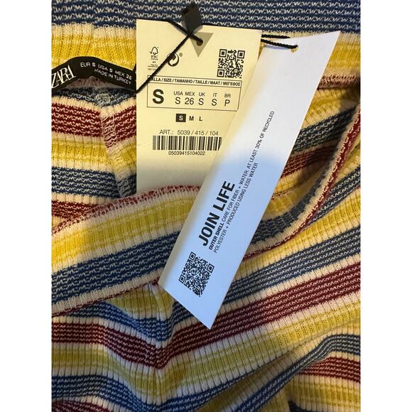 Zara Rib Texture Striped Pull On bell leg Pants Flare High Rise Stretch sz s - Picture 12 of 13